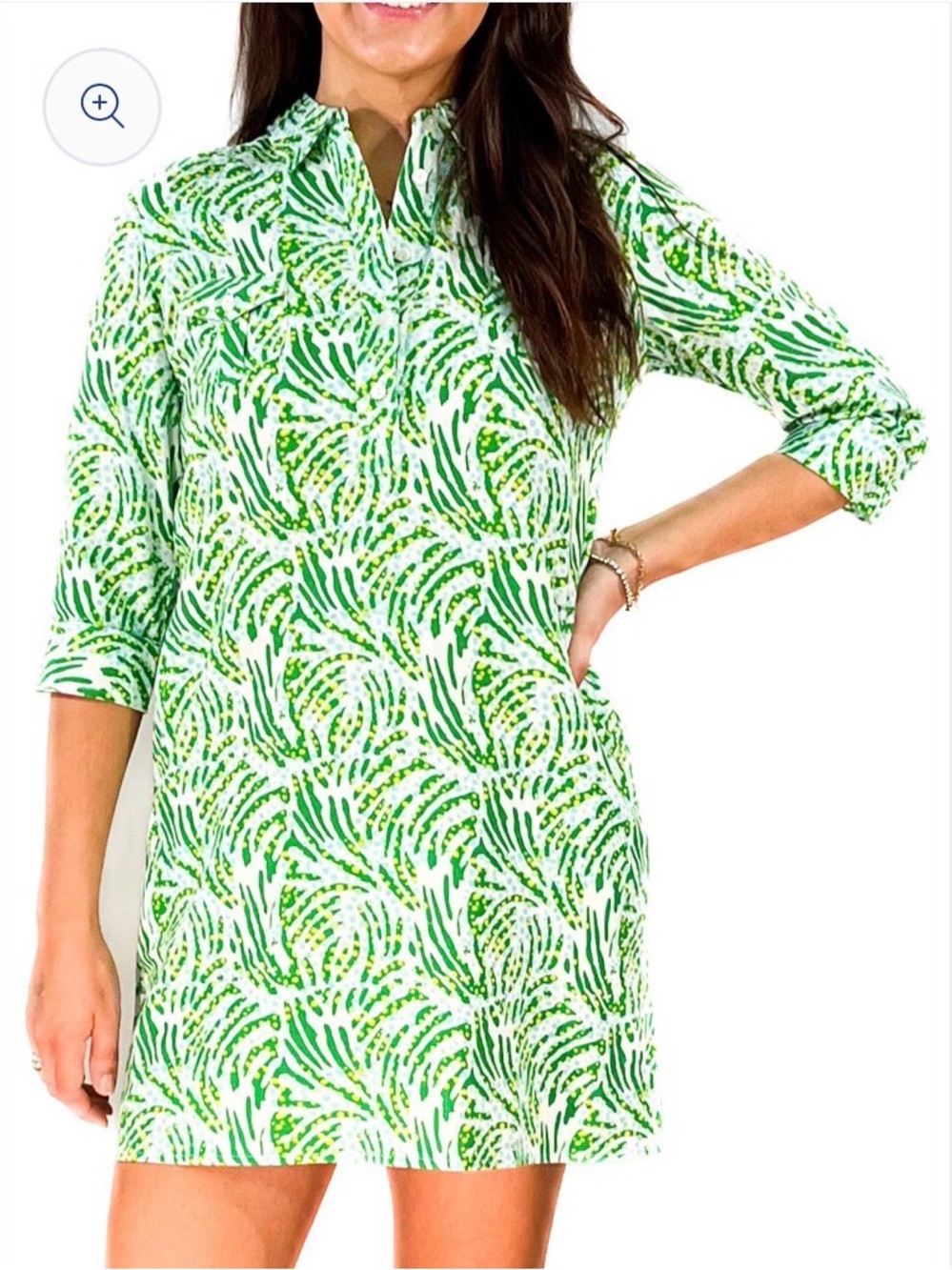 Green Jungle Dot Printed Women's Shirt Dress